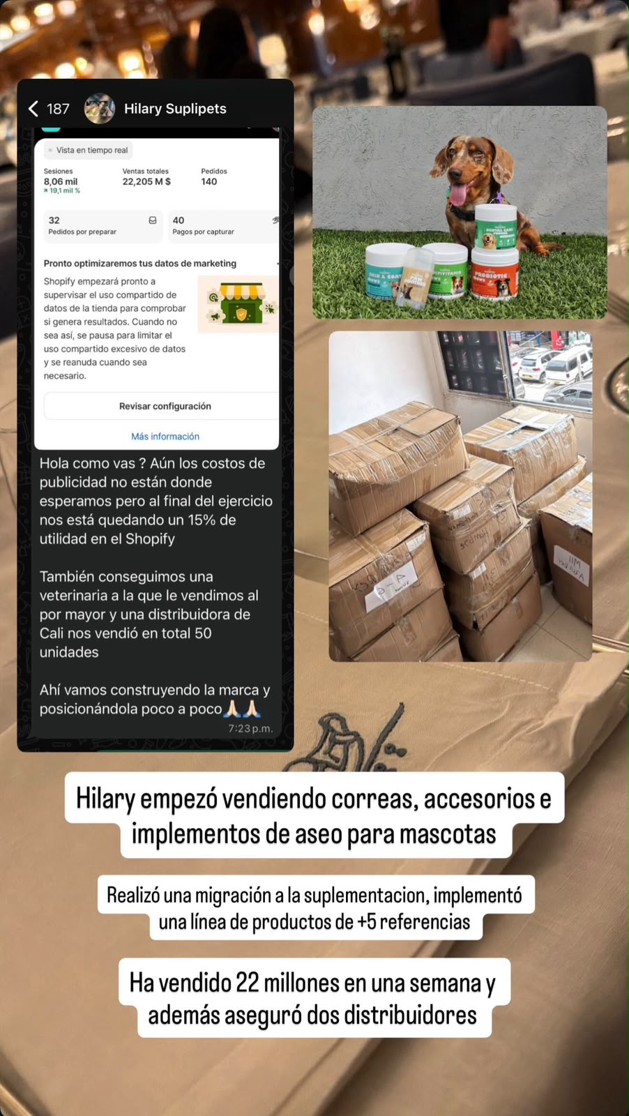 Suplementos para mascotas de Hilary y cajas de inventario